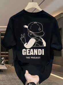 Camiseta de Manga Corta Holgada para Hombres, Estilo Casual y Moderno, Talla Grande, Nueva Moda de Verano, Algodón Puro, Estampado, Marca de Moda - Negro - Ver 1