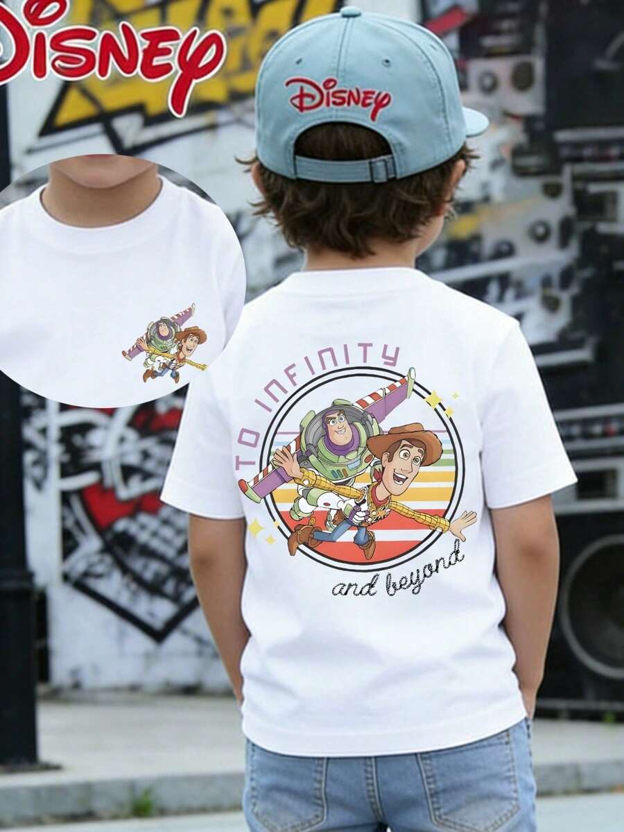 Disney Toy Story Kids T-Shirt Woody & Buzz Lightyear Print Unisex Tee For Boys Girls Age 2-14 Casual Short Sleeve Top Express Delivery - White - View 1
