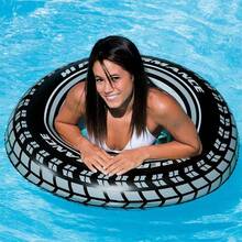 Giant Tyre Swim Ring, Inflatable Pool Tube With Realistic Car Tyre Print, Black Water Float For Summer Pool And Beach Use Max 60kg - Black - View 1