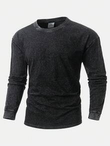 Men's Distressed Wash Oversized Dropped Shoulder Lightweight Long Sleeve Top - Black - View 3
