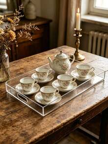 1pc Transparent Acrylic Tray, Modern Minimalist Desktop Organizer, Light Luxury Style, Suitable For Perfume, Skincare, Bathroom Countertop, Coffee Table And Kitchen Storage, Multi-Functional Home Decor Tray - Transparent - View 1