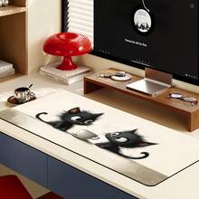 1pc Cute Black Cat & Coffee Cup Mouse Pad – Large Desk Mat (Gaming, Keyboard & Mouse), Non-Slip Base, Stitched Edges, Polyester Material, Rectangular, Ideal For Home Office Use - Mouse Pad - View 2