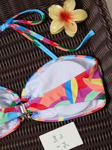 Women's New Sexy Halter Neck Tie Low Waist Printed Bikini Set Summer Style Vacation - Red - View 4