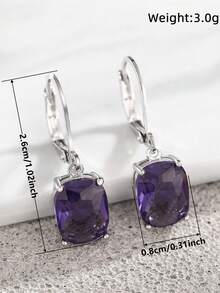 1 paire de boucles d'oreilles pendantes en zirconium cubique charmantes, conçues pour les femmes, convenant pour les mariages, les fiançailles, les fêtes d'anniversaire, les cadeaux de la Saint-Valentin - Prune - Voir 5