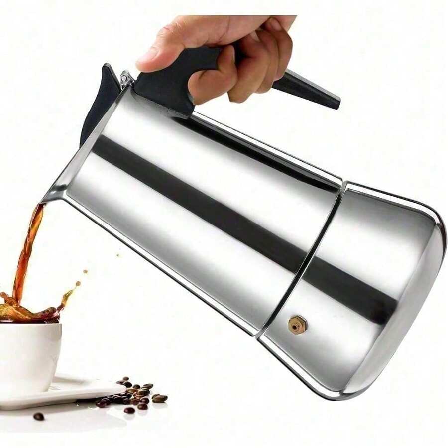 صانع قهوة إسبريسو موكا من الفولاذ المقاوم للصدأ جريكا، صانع قهوة كلاسيكي مناسب لمواقد الحث والمواقد السيراميكية - فضي - مشاهدة 1