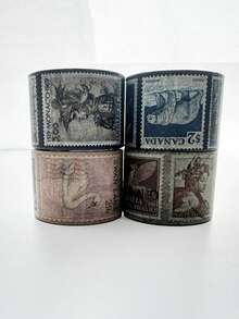 1roll Retro Stamp Pattern Creative Washi Tape, Exquisite Plant And Animal Floral Classic Print Design Tape, Multi-Color Simple Washi Tape, Used For Decorating Scrapbooks, DIY Stationery, And Gift Box Packaging - Single Piece - View 1
