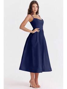 Women's Long Backless Spaghetti Strap Summer Dress - 鵝黃色 - 查看 2