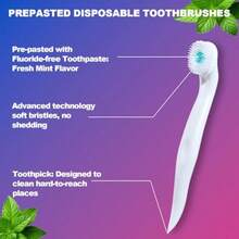 Mini Disposable Toothbrush, Pre-Pasted Toothbrushes With Toothpaste And Toothpick For Travel - Fluoride Free, No Rinsing Needed, Mint Flavor, Fresh Breath Anywhere Anytime - 28 Ct - Gói 28 cái/1 - Xem 2
