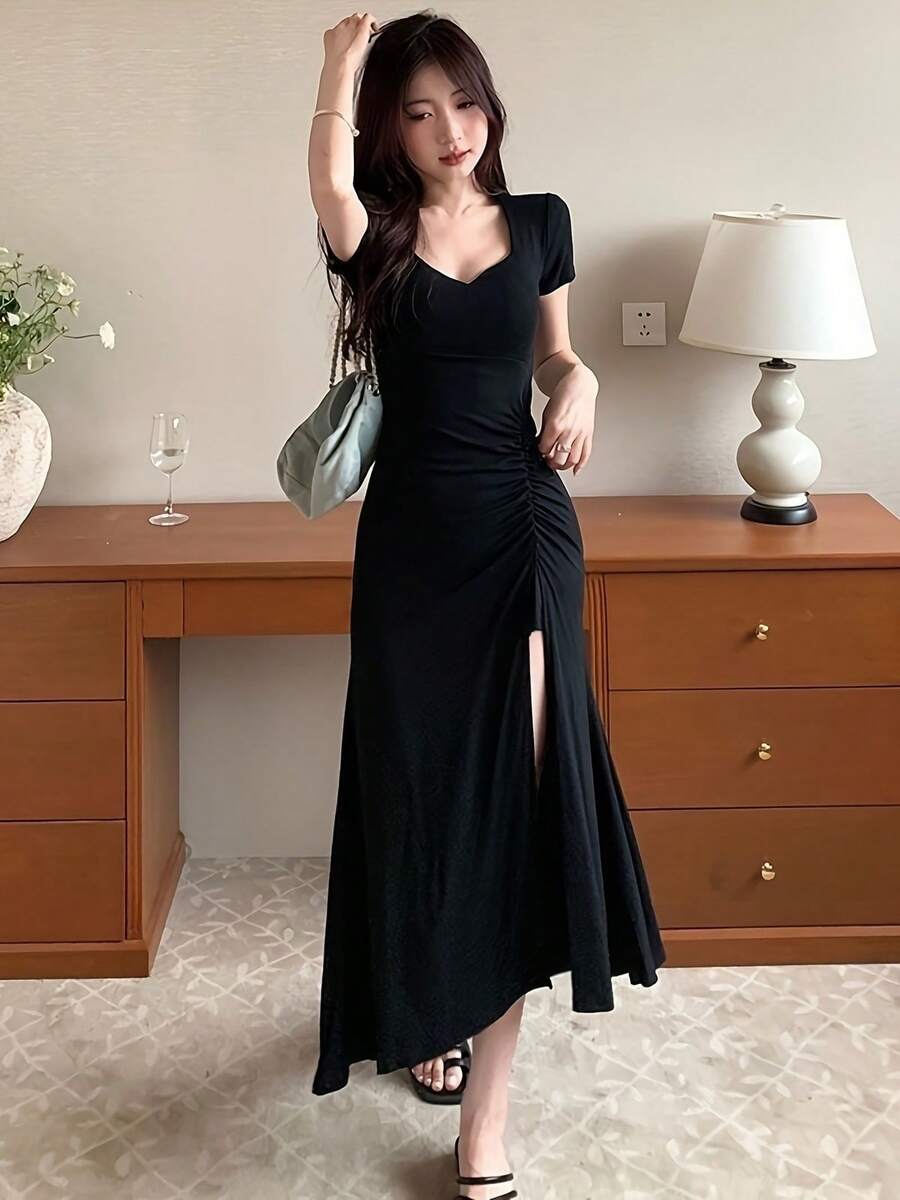 Women Midi Dresses - Black - View 1