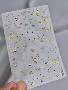 1件 5D 精緻法式鏈條項鍊美甲貼紙，愛心蝴蝶簡約蝴蝶結星星美甲貼花裝飾配件，可穿戴美甲 DIY 美甲用品，女款女孩美甲設計 - 金色 - 查看 6