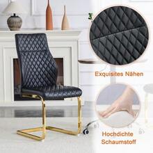 Table And Chair Set. Round 60cm Table In Walnut-Effect MDF, Gold Support Base, Matching 2 Black Dining Chairs With Diamond Pattern And Gold Metal Frame. - Black Gold - View 6
