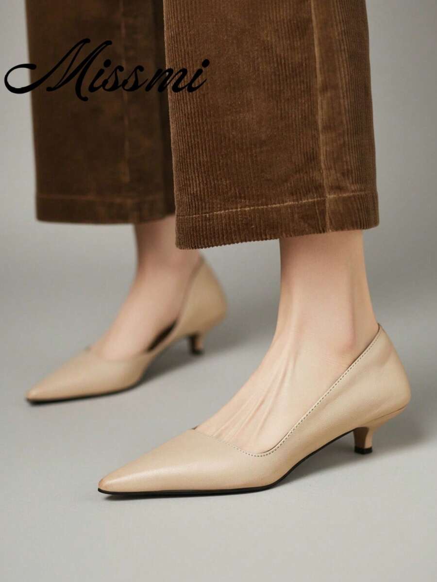 Zapatos de tacón medio de punta fina en estilo francés color morado, adecuados para ir al trabajo y para uso diario, para primavera/otoño, tacón de gatito