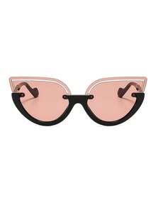 1 Pair Women's Cat Eye Large Frame Retro Half-Frame Fashion Glasses - Burgundy - View 4