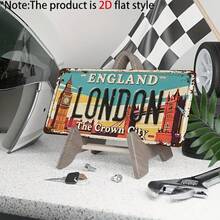 2D Flat - 1pc Vintage London Metal License Plate Decor Sign And Ornament | 2D Flat, For Decoration Only, Suitable For Home, Porch, Patio, Backyard, Garage, Cafe, Office, Ideal Holiday Gift (Random Style) - A - View 4