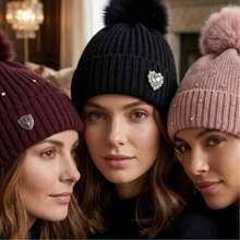 Women's Winter Thermal Hat With Glitter, Hypoallergenic, Lined With A Cute And Stylish Pom-Pom, Warm And Stylish. - MYA-39 bege c/ detalhe - 查看 5