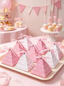 12 Peças Caixas de Presente Pequenas com Laço Rosa em Formato de Triângulo, Caixa de Chocolate e Doces para Aniversário de Menina, Caixa de Sobremesa para Festa de 1st Aniversário, Embalagem de Lembrancinhas para Chá de Bebê, Caixas de Presente para Festa de Revelação de Gênero, Decoração de Mesa para Festa de Comemoração de Recém-Nascido, Suprimentos para Festa de Aniversário, Presentes de Aniversário, Decorações de Aniversário, Decorações de Chá de Bebê, Decorações de Revelação de Gênero, Decorações de Festa com Tema de Laço Rosa - Laço branco rosa - Visão 3