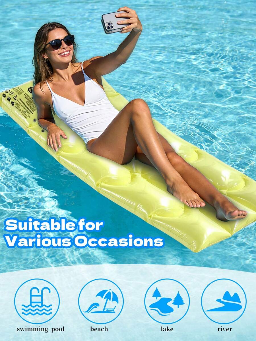 4pcs Inflatable Pool Floating Beds, Large Size Water Floating Mattress, Independent Air Chamber PVC Inflatable Lounger, Suitable For Summer Beach, Pool, Lake, River Outdoor Water Relaxation