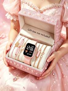 6/5pcs Kids Elegant Fashion Delicate LED Digital Display Electronic Watch, Paired With Leaf Bracelet Set, Suitable For Kids Birthday/Holiday Gifts, Kids Daily Wear Jewelry, Perfect For Kids Vacation, Back To School, Party, Travel Decor, Kids Ideal Gift, Great For Kids Valentine's Day (No Gift Box) - Multicolor - View 10