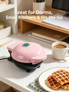 SCISHARE 1pc Mini Waffle Maker, 10cm Waffle Mold, Water-Based Non-Stick Coating, Easy To Clean, 350W Fast Heating, Compact Design For Drawer Storage, EU Plug, 70cm Power Cord - Ideal For Children And Families To Make Breakfast On Trips And In Small Kitchens, Just Add Batter (Pink Heart Design) - Pink️ - View 4