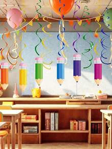 18pcs Back To School Hanging Rotating Decorations, Colorful Crayon Ceiling Hanging Ornaments, Welcome Back To School Pencil Party Decor, Suitable For Ceiling, Window, Mantel, Overhang, Doorway, Arch, Tree Branch, Hallway On The First Day Of School - Multicolor - View 7