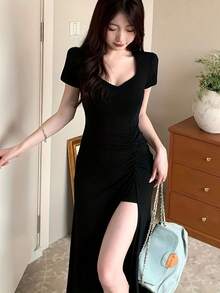 Women Midi Dresses - Black - View 2