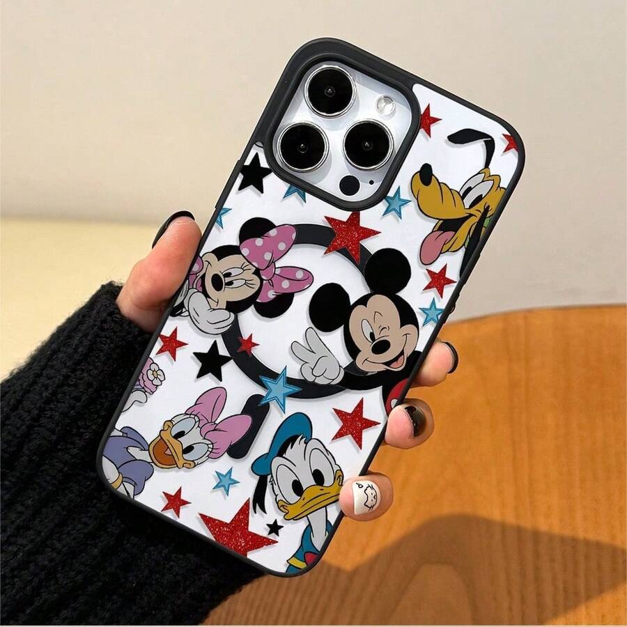 Disney Disney. Mickey Mouse Patterned Phone Case Featuring Iconic Characters And Colorful Stars Design. Compatible With 17, 16, 15, 14, 13, 12, And 11 Pro Models. Made Of Durable TPU With Shockproof Protection. This Case Makes A Delightful Gift For Fans, Families, And Frids For Any Occasion Including Birthdays, Holidays, And Special Celebrations..Christmas Accessories. - màu đen - Xem 1