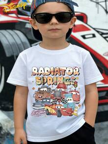 Disney Cars Lightning Mcqueen No. 95 Summer Cool Cartoon Graphic With English Lettering Casual Sports Outdoor Multi-Functional Short Sleeve T-Shirt, Stylish And  Boys' Clothing Suitable For Boys Aged 12 And Under For Daily Home, School - White - View 1