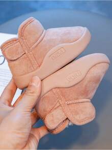 Sepatu Bot Musim Dingin Suede untuk Balita & Anak Kecil, Lapisan Bulu Domba yang Nyaman, Tali Pengikat Velcro yang Dapat Diatur, Sol Anti Selip, Sepatu Hangat untuk Aktivitas Luar Ruangan - Berwarna merah muda - View 5