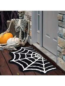 Felpudo de telaraña de Halloween, material de poliéster, suave y esponjoso, decoración del hogar de Halloween, decoración de fiesta de Halloween, adecuado para sala de estar, baño, entrada - Multicolor - Ver 5