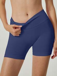 UONNOU Women's High Waist Seamless Yoga Shorts, Super Soft & Skin-Friendly, Suitable For Workout, Cycling, Spring/Summer - Navy Blue - View 2
