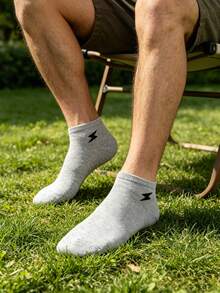 5/15 Pairs Unisex Black, White, Gray Solid Color Geometric Pattern Jacquard Casual Ankle Socks, Suitable For Commuting And Sports, All Seasons - Multicolor - View 7