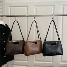 Bolso de cuero genuino para mujer, elegante bolso de mano y de hombro para oficina, citas y fiestas. Versátil bolso tote vintage de cuero encerado de color sólido para mujer, bolso de hombro casual, único y de alta calidad. - Negro - Ver 6