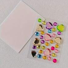 12pcs Mini Rhinestone Gem Stickers - Random Style Self-Adhesive Multicolor Mixed Shapes (Heart, Star, Flower) Suitable For DIY Crafts, Nail Art, Face And Body Decoration - Shiny Acrylic Rhinestones For Jewelry Making, Hair Accessories, Home Craft Materials, Craft Rhinestones - A - View 8