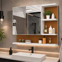 Bathroom Mirror Cabinet With Niches And Hanging Storage - White - View 3