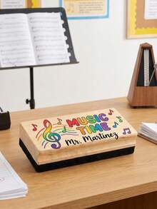 Custom Engraved Wooden Whiteboard Erasers With Music, Art & Ruler Patterns. Solid Wood Body, Felt Surface, Durable And Customizable With Names & Subjects. Perfect Teachers' Day, Back-To-School And Graduation Gifts For Classroom & Office Use. - Multicolor - View 6