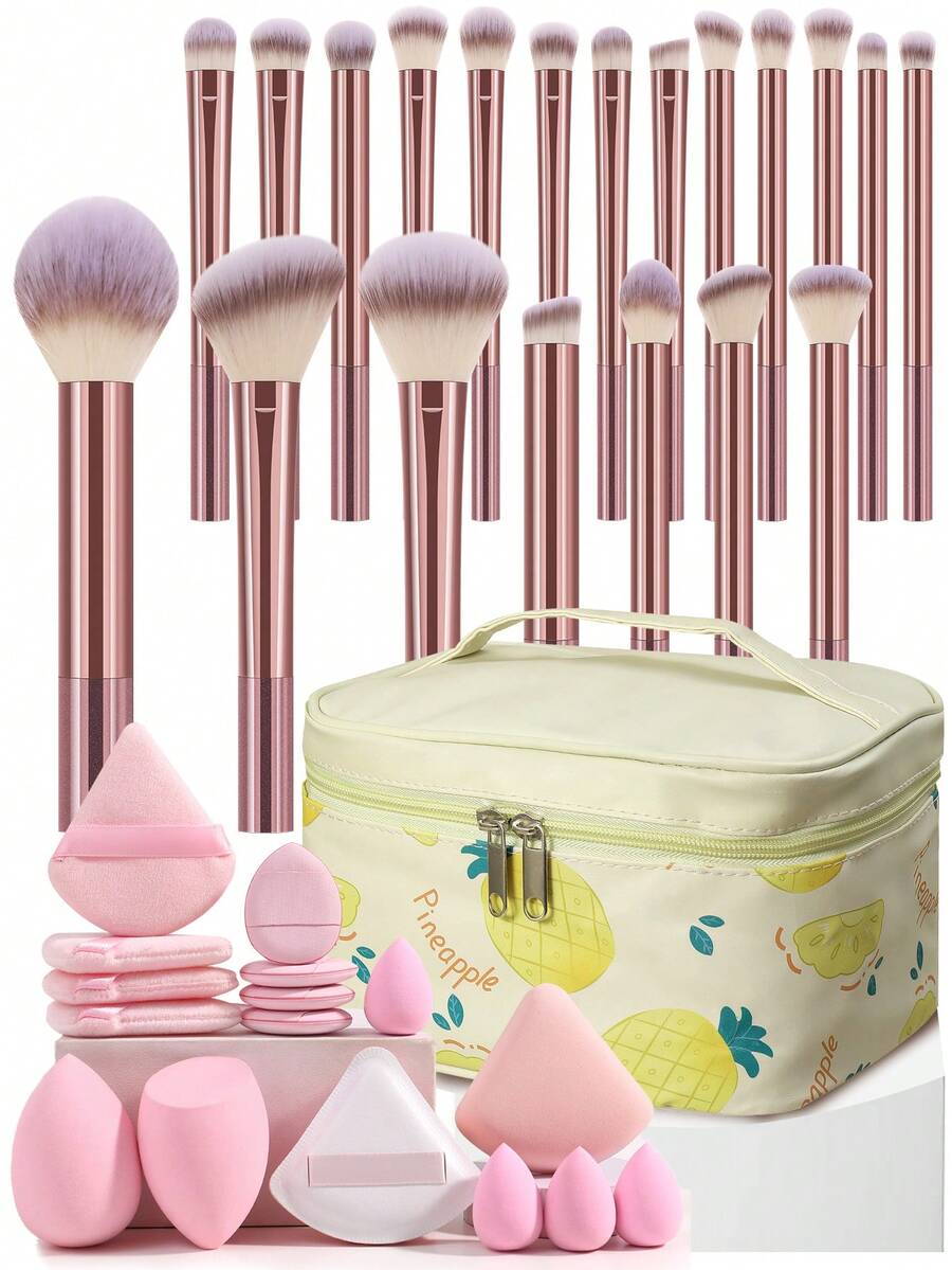 37PCS Makeup Tools Set Including:20PCS Makeup Brush Set+1pc Storage Bag+2PCS Makeup Sponges+4PCS Mini Makeup Sponges+4PCS Triangle Powder Puffs+4PCS Mini Air Cushion Powder Puffs+2PCS Air Cushion Powder Puff - Multicolor - View 1