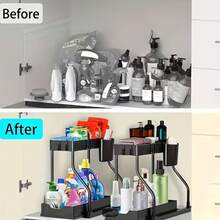 1/2pcs Kitchen Storage Rack, Multi-Functional Organizer Shelf, Under Sink Storage Rack, Pull-Out Cabinet Organizer, Double-Layer Sliding Sink Shelf, Cabinet Storage Rack, Kitchen And Bathroom Cabinet Accessories - Multicolor - View 8
