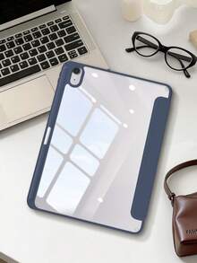 Capa Protetora de Acrílico Azul Profundo Compatível com iPad 10th/11th/10.2/10.5/Air4/Air5/10.9/Pro11/Air 11-In.(M2)-2024/Pro 11-In.(M4)-2024 (A16) 11 Polegadas 11th Geração 2025 Modelos Mini6/Mini7, Slot para Caneta Integrado, Carcaça Traseira de Acrílico de Alta Transparência, Suporte Ajustável de Ângulo de Visualização Tri-Dobrável, Capa de Tablet Dobrável, O Produto Não Inclui Caneta, Alguns Modelos Equipados com Moldura de Câmera - Azul profundo - Visão 2