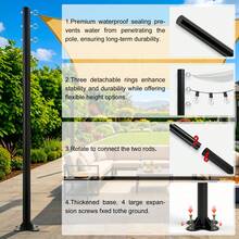 RCUICA Heavy Duty Shade Sail Poles Awning, Gazebo & Canopy Stand Shed Bracket(Sunshade Sails Are Not Included),2 Pack – 12FT Metal Sun Shade Post With Spiral Anchor, Rustproof Outdoor Canopy Stand For Patio, Backyard, Garden, Deck, Pool, Camping, BBQ, Wedding - Black - View 6