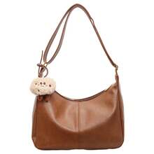 Bolso de mano moderno y versátil para mujer, estilo casual elegante con un toque de alta gama, bolso de hombro estiloso ideal para ir de compras, bolso tote vintage de gran capacidad, hermoso y único para mujer, modelo 2026, adecuado para ir al trabajo, bolso cruzado a la moda, bolso de hombro sencillo. - Tamaño grande negro con colgante - Ver 7