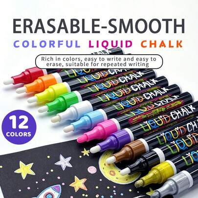 1pc Washable And Wet-Wipe Liquid Chalk Marker, Suitable For Blackboard, Blackboard Signs, Whiteboard, LED Glass Window, Car Window Painting Advertising Fluorescent Marker