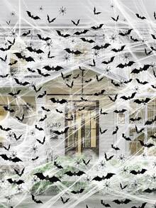 Halloween 200g Spider Web, 60pcs Fake Bats And 40pcs Fake Spiders. Halloween Theme Party Decoration, Suitable For Indoor And Outdoor Spaces, Create A Spooky Atmosphere For Halloween - Suitable For Garden, Haunted House And Party Indoor And Outdoor Halloween Party Supplies, Halloween Gift - B - View 2