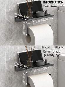 Plastic Toilet Paper Holder, Bathroom Wall-Mounted Plastic Rack, No-Drill Self-Adhesive Tissue Paper Holder, Toilet Paper Roll Holder, Multi-Function Storage Rack, Phone Holder, Bathroom Organizer, Easy-Install Wall-Mounted Toilet Paper Rack, Tissue Box Bathroom - Multicolor - View 13