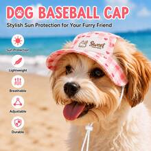 BVEOYPET 1pc Cute Plaid Heart Print Pet Baseball Cap, Adjustable Pet Sun Hat, Breathable Outdoor Sun Protection Hat, Suitable For Small Dogs And Cats, Summer Pet Accessory - Red - View 1
