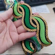 亮片波浪扭轉刺繡長款蕾絲飾邊貼花服飾裝飾配件 - 黃色 - 查看 4