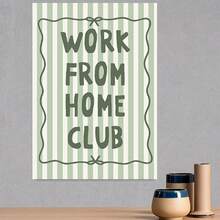 Plano 2D, 1 pieza PLANO 2D sin marco, póster de lienzo de moda Work From Home , arte de pared con cita divertida de jefa chica a rayas verdes, impresión de pintura decorativa estética minimalista para oficina, sala de estar, dormitorio, decoración moderna del hogar, Plano 2D - Enmarcado - Ver 3