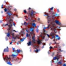 USA Independence Day Red White Blue Party Garland July 4th Decoration Tinsel American National Day Decoration Star Garland 2M/Pc - Red, White and Blue Theme - View 4