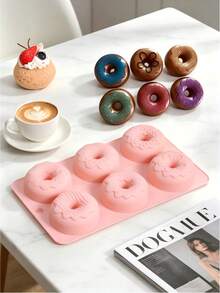 1PC 6-Cavity Donut Cake Mold, Home Baking Mousse Chocolate Hollow Ring Cake Mold, Suitable For Cupcakes, Donuts, Cornbread, Brownies, Jelly, Etc., Silicone Material Non-Stick Easy Release, Dishwasher Reusable Kitchen Baking Mold - View 2