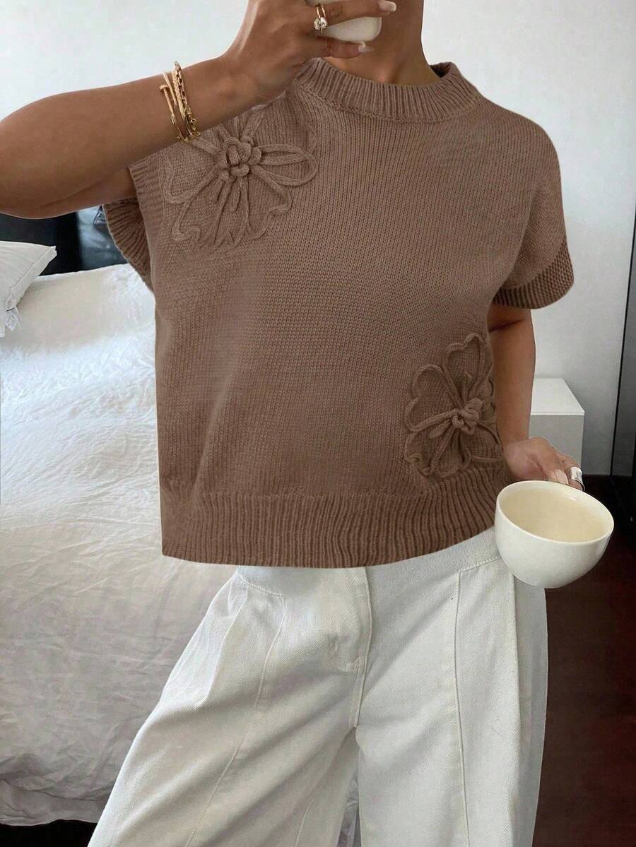 2026 Top de punto informal de verano para mujer de unicolor - Caqui - Ver 1