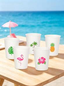 20/30pcs Hawaii Tropical Party Paper Cups, Disposable Cups With Flamingo, Pineapple, Hibiscus & Palm Tree Designs, Aloha Themed Drinkware For Luau, Pool & Summer Parties - View 5